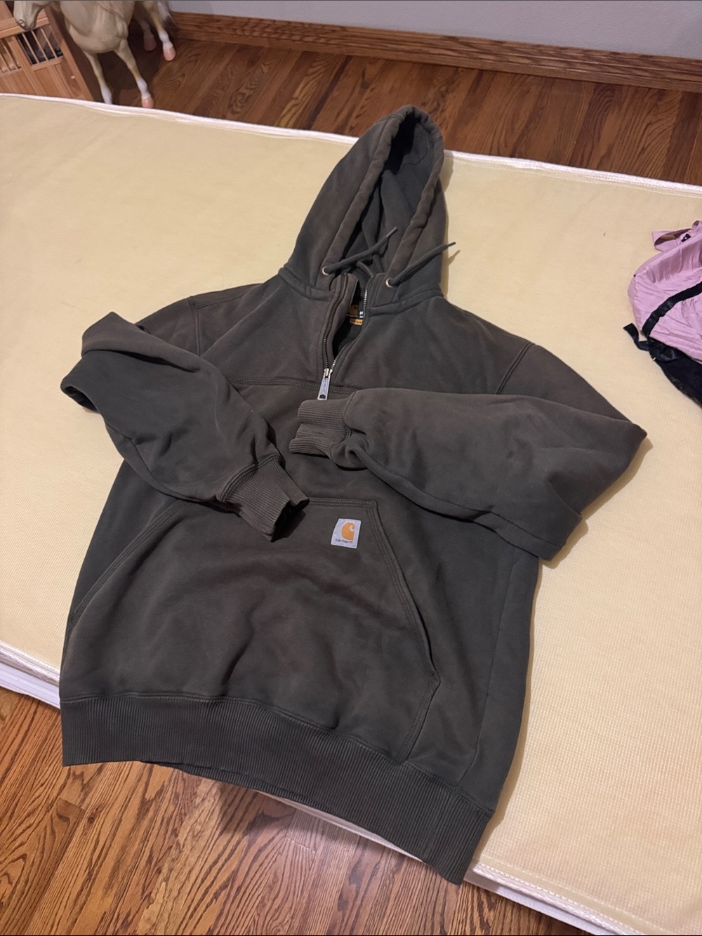 Carhartt Olive Green Zip-Up Hooded Work Sweatshirt